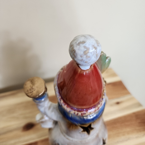 9" Glazed Ceramic Snowman Tealight Candle Holder - Picture 7 of 11